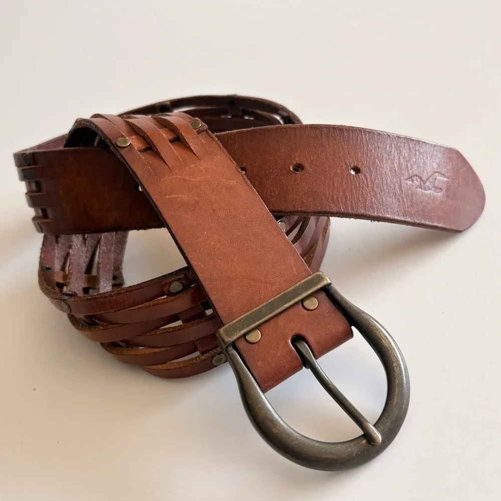 Hollister Brown Leather Fence Lap Belt
